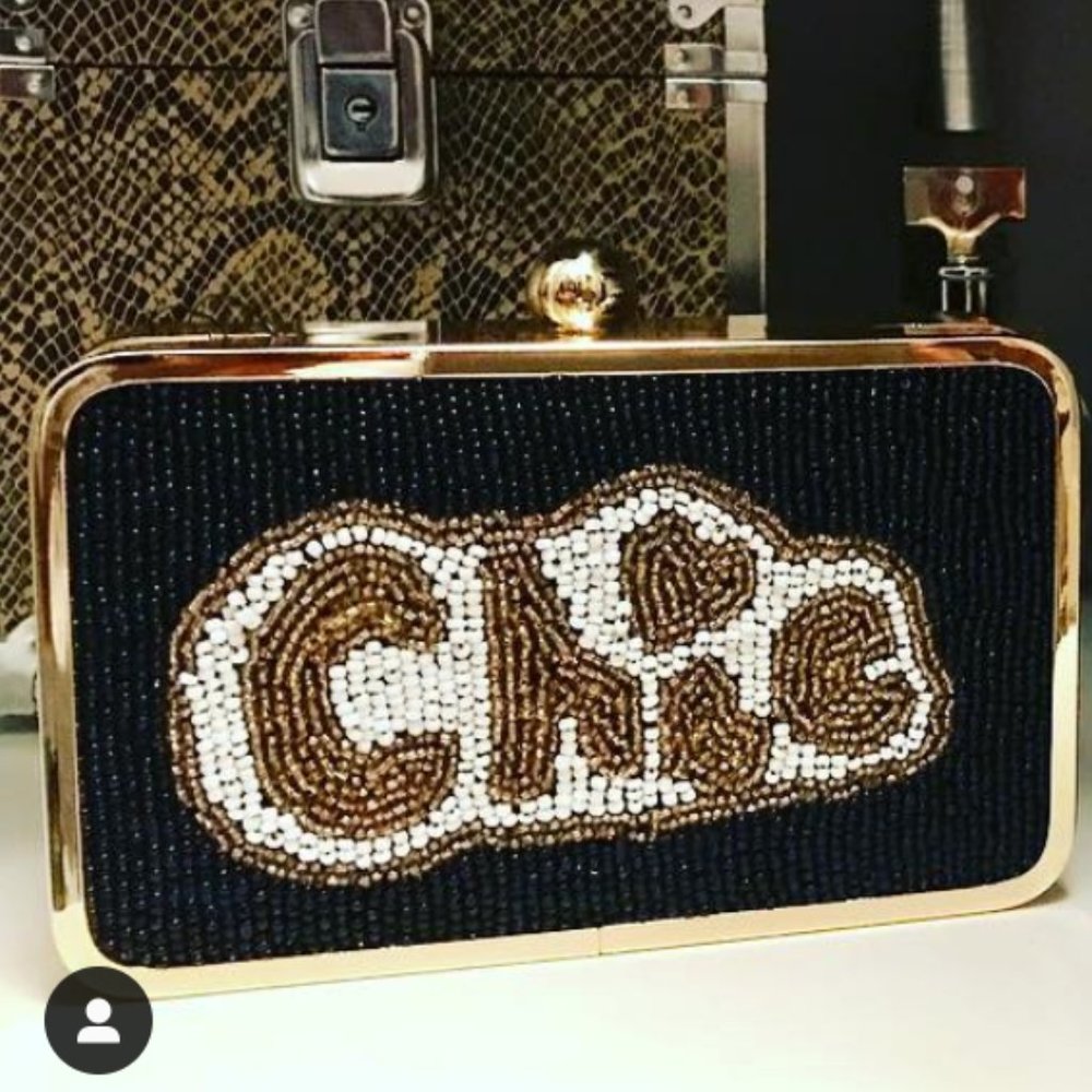 Chic Beaded Clutch Bag with Chain Strap